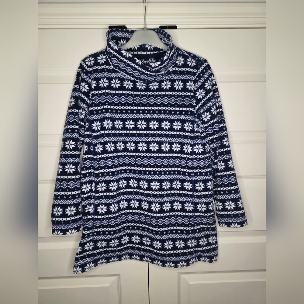 Lands' End XS Petite (2-4) Turtleneck Sweater Blue and White Snowflake
